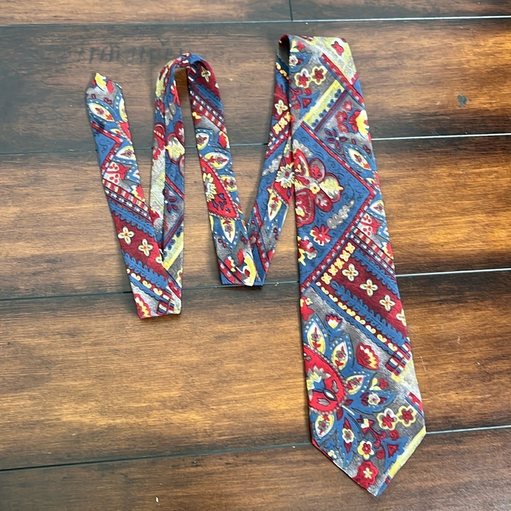 Vintage Christian Dior Floral Silk Tie Made in the‎ USA Multi Color Vibrant
